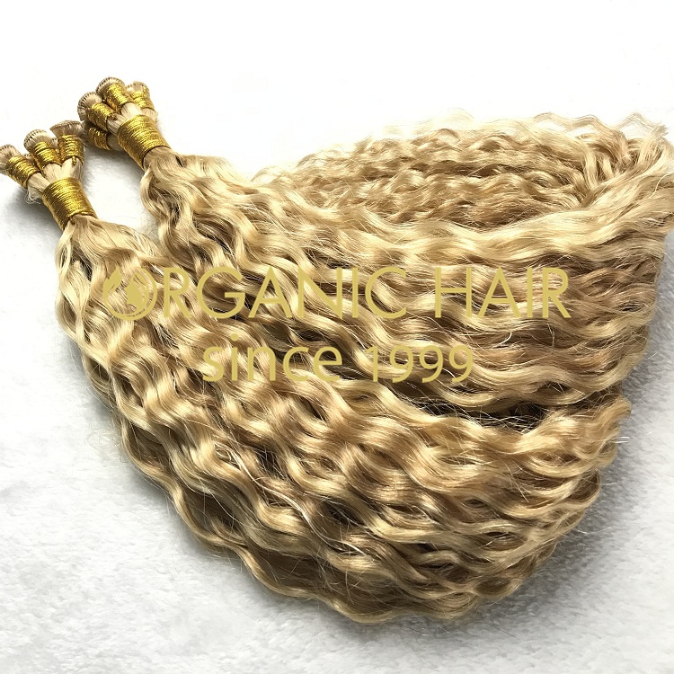 High quality human hair curly hand tied weft I17